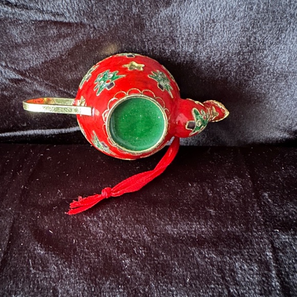 Vintage cloisonné miniature red tea pot ornament - Picture 5 of 6